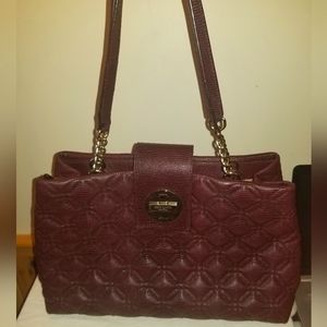 Kate Spade,  Astor Court Elena quilted,  plum /oxblood leather w gold accents